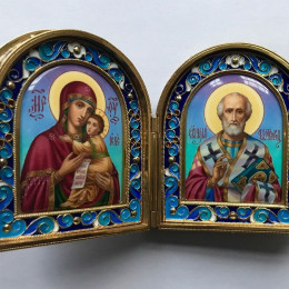 Складень Святой Николай и Богоматерь (серебро, эмаль)