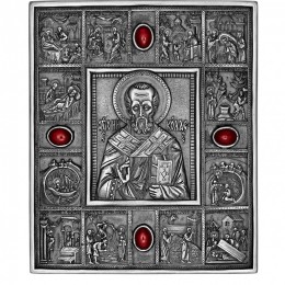 Икона малая «Николай-Чудотворец» серебро с гранатами