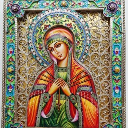 Икона Богородица Семистрельная (серебро, финифть, камни)