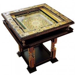 Игровой стол для игры в нарды (латунь, дуб, золото, коралл, камни)
