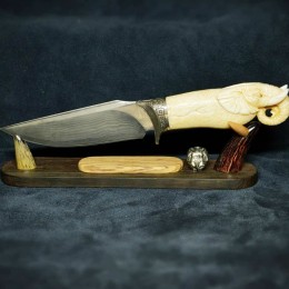 Нож Слон (серебро, моржовый клык, многослойная сталь)