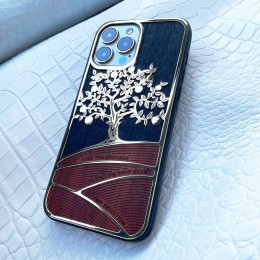 Чехол на iPhone 13 Pro (сталь, кожа, дерево)