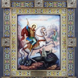 Икона Георгия Победоносца (серебро, эмаль, гранаты)