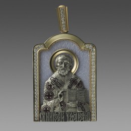 Иконка Николая Чудотворца (серебро, золота, бриллианты, сапфиры, аметисты)