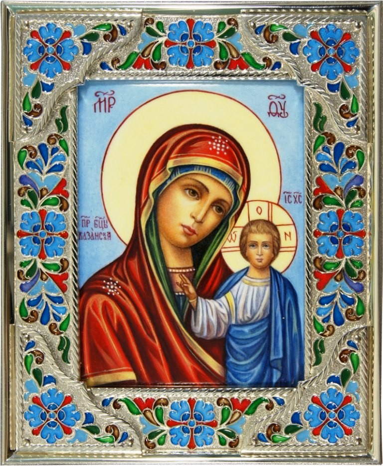 Икона Казанской Божией Матери (серебро, финифть)