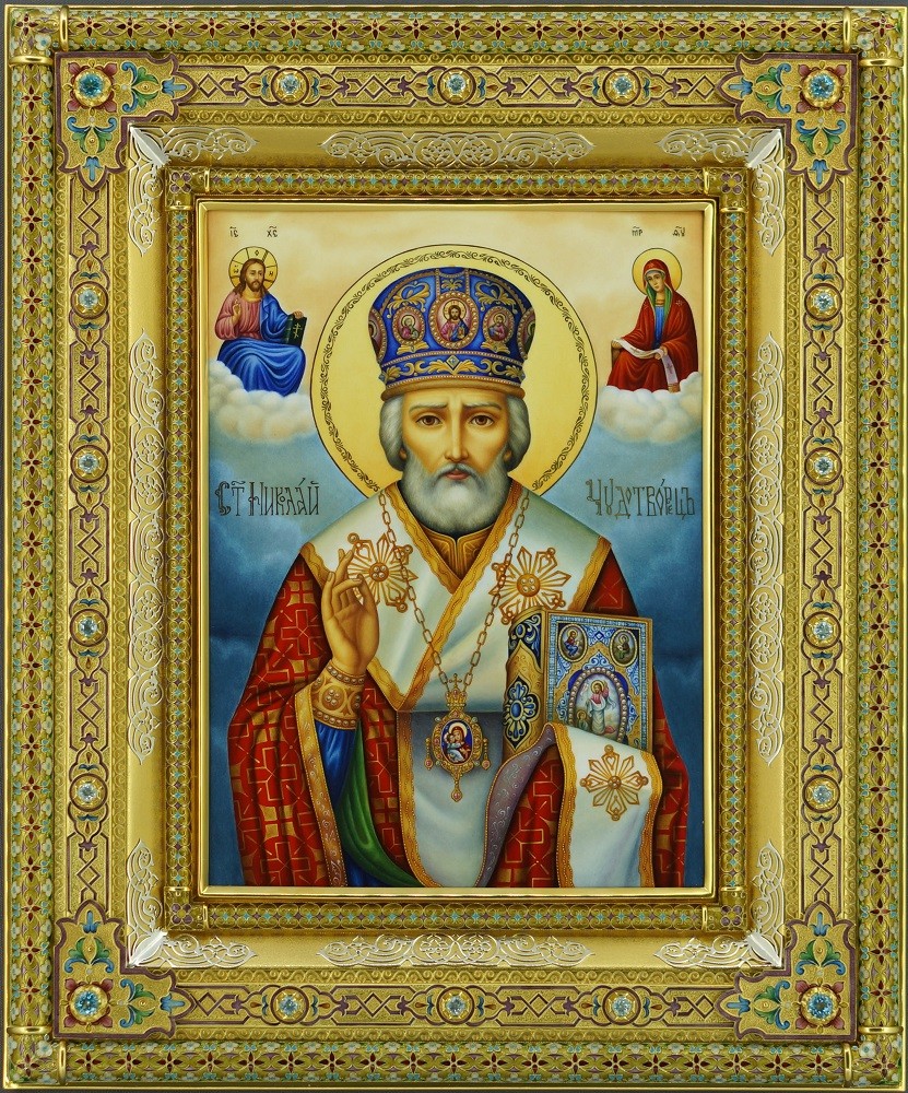 Икона Николая Чудотворца с топазами