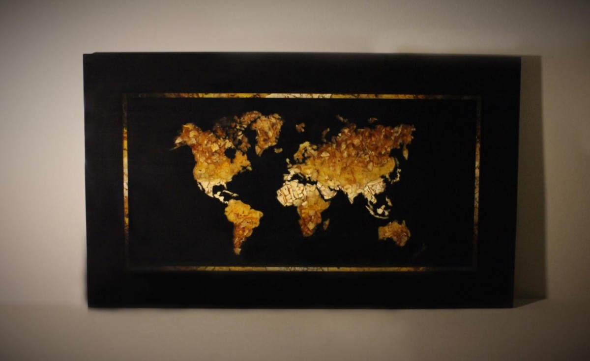 Панно Карта мира мозаика из янтаря