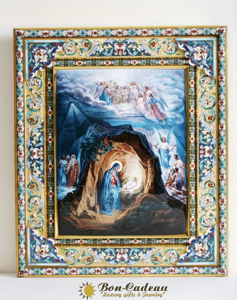 Икона Рождество Христово (эмаль, драгоценные камни)