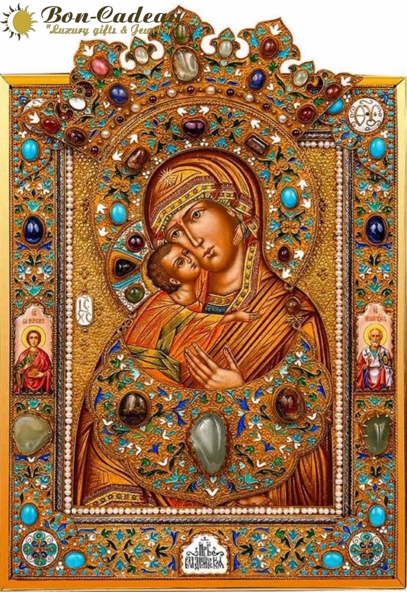 Икона Владимирская Богоматерь (драг камни, эмаль)