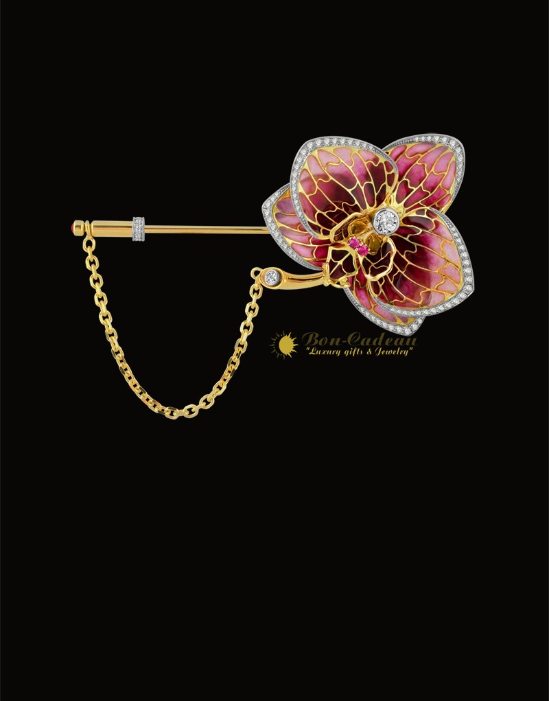 Брошь Орхидея (золото, сапфиры, эмали)