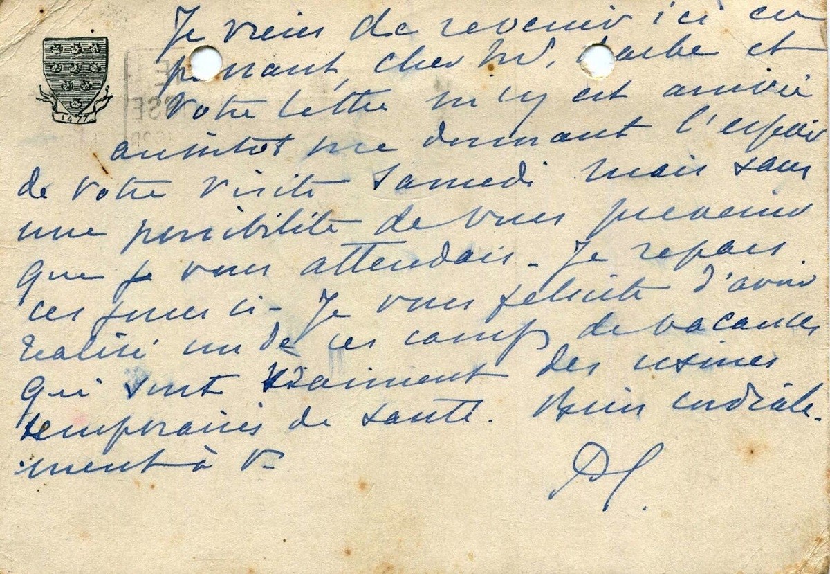 Пьер де Кубертен (письмо с автографом)