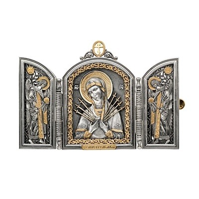 Складень из серебра «Семистрельная икона Божьей Матери»
