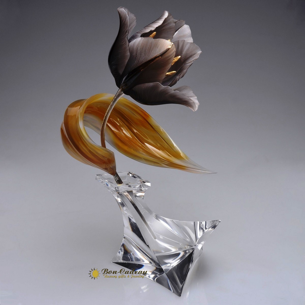 Черный тюльпан (h=24 см., золото, драг камни)
