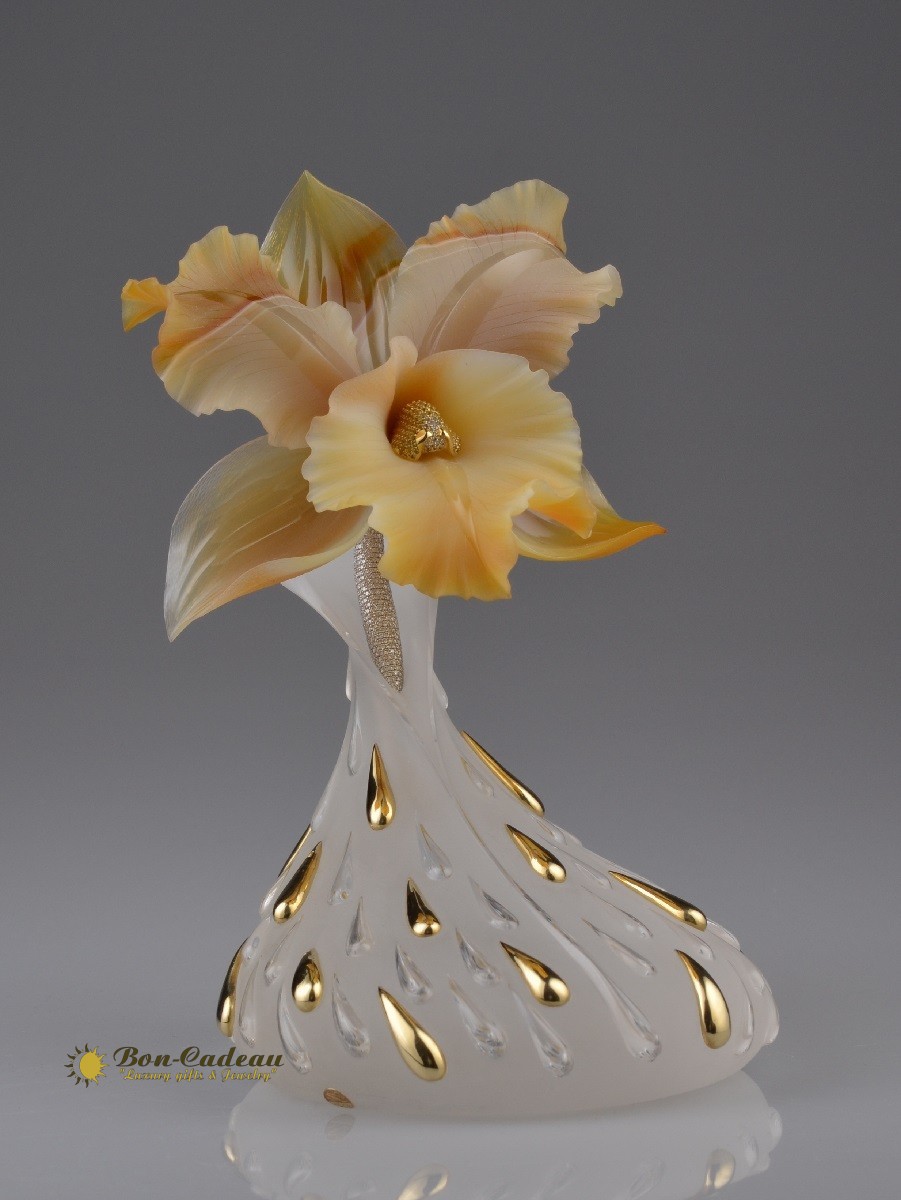 Под заказ Золотая Орхидея (h\u003d16 см., золото, бриллианты, агат) купить спредоплатой цене 0 рублей в магазине Календарь