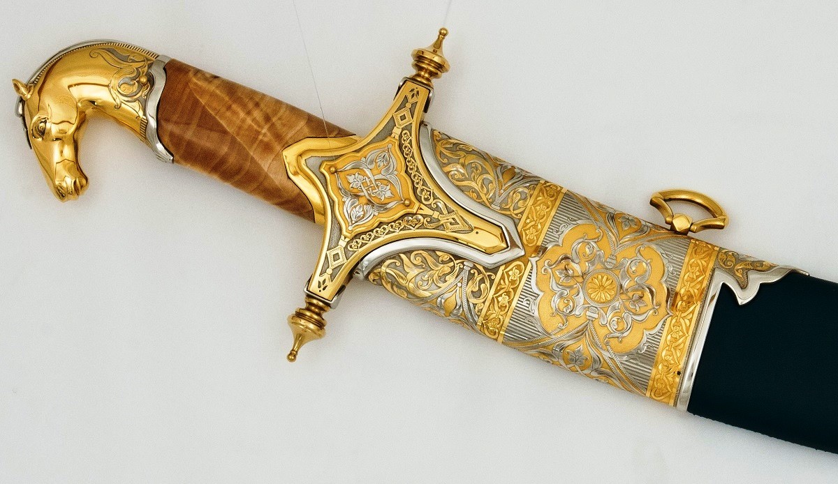 Сабля Килыч (дамаск, золото, кап, кожа)