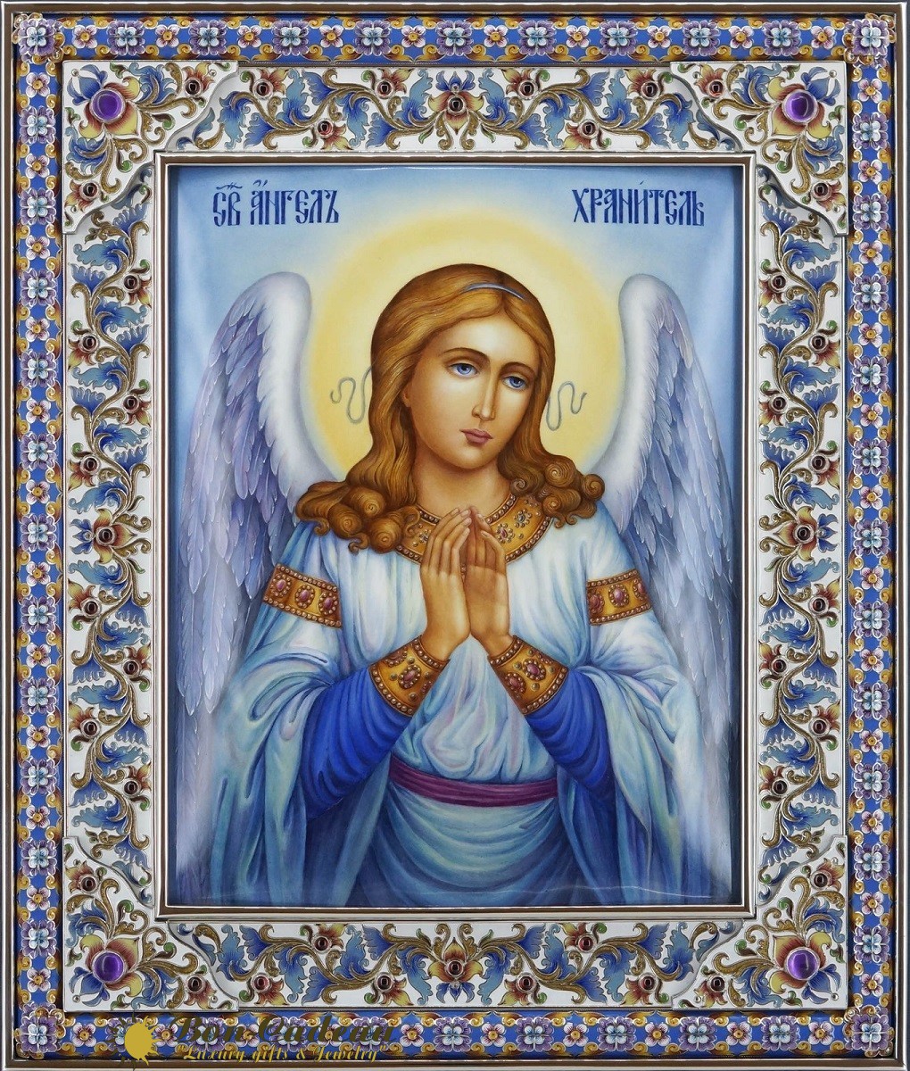 Икона Ангела Хранителя (серебро, эмаль, гранаты)
