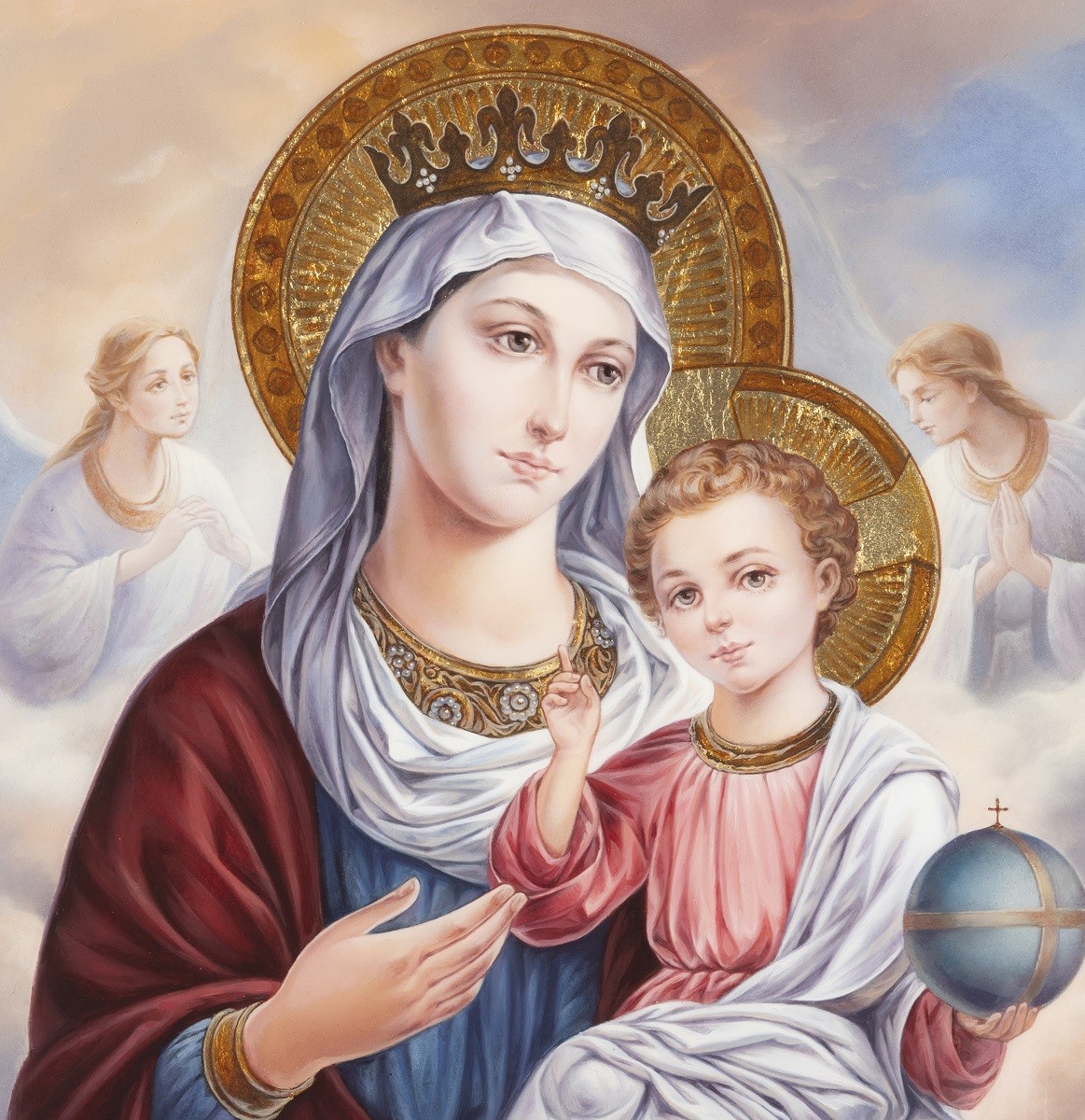 Католическая икона Пресвятая Дева Мария (роспись Федоскино)