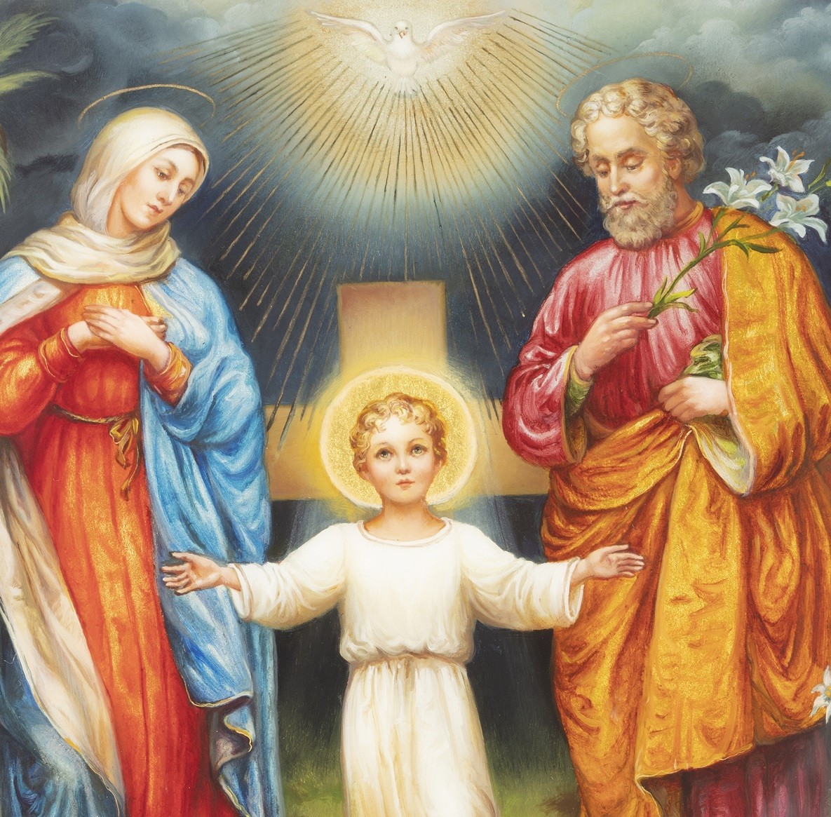 Икона католическая Святое семейство (роспись Федоскино)